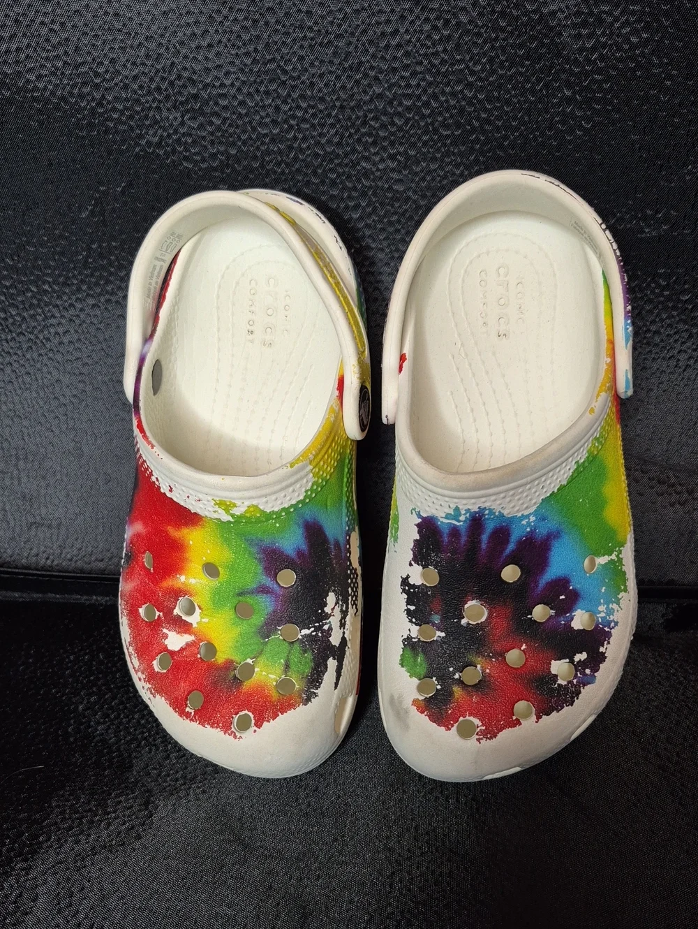 CROCS Kids 13 Classic Clog - White Rainbow Tie-Dye